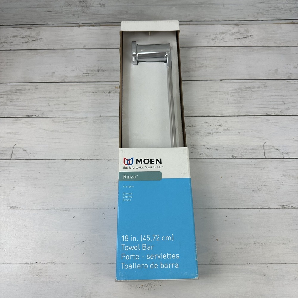 Moen Y1118CH Rinza 18" Towel Bar with Mounting Hardware, Wall Mounted Chrome NEW